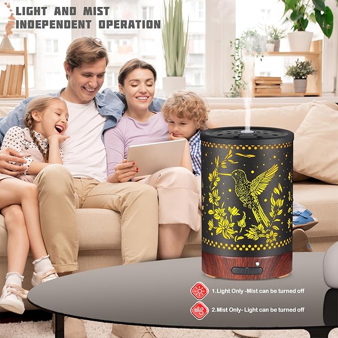 Metal Essential Oils Diffuser 150ML Aromatherapy Diffuser Cool Mist Humidifier with 7 Colors Lights Waterless Auto Off Air Diffusers as Gifts for Moms Women Girls (E-Hummingbird) - Bloomnest