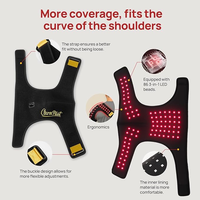 Red Light Therapy for Shoulder, Near-Infrared Light Therapy Pad, 660nm and 850nm Shoulder Therapy Strap (86LEDs), Heating Shoulders Pads, Gift for Pain Relief - Bloomnest