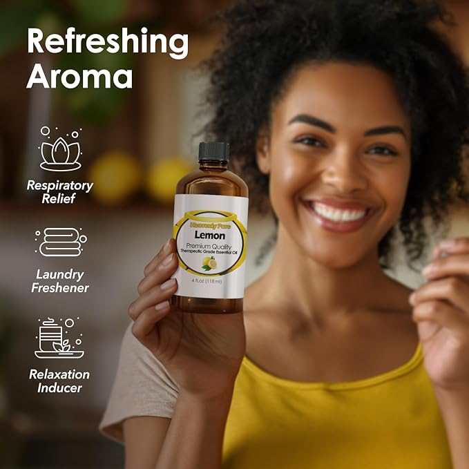 Lemon Essential Oil 4 oz with Dropper for Aromatherapy, Diffuser, Candle, and Mosquitoes (118 ml) - Bloomnest