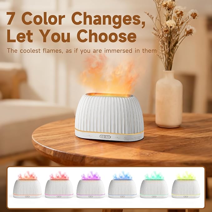 SOULORIGIN Essential Oil Diffuser, Flame Effect Aromatherapy Diffuser with 7-Color LED Lights & Auto Shut-Off, Ultrasonic Diffusers for Home, 120ml Samll Scent Diffuser for Essential Oils - White SoulOrigin