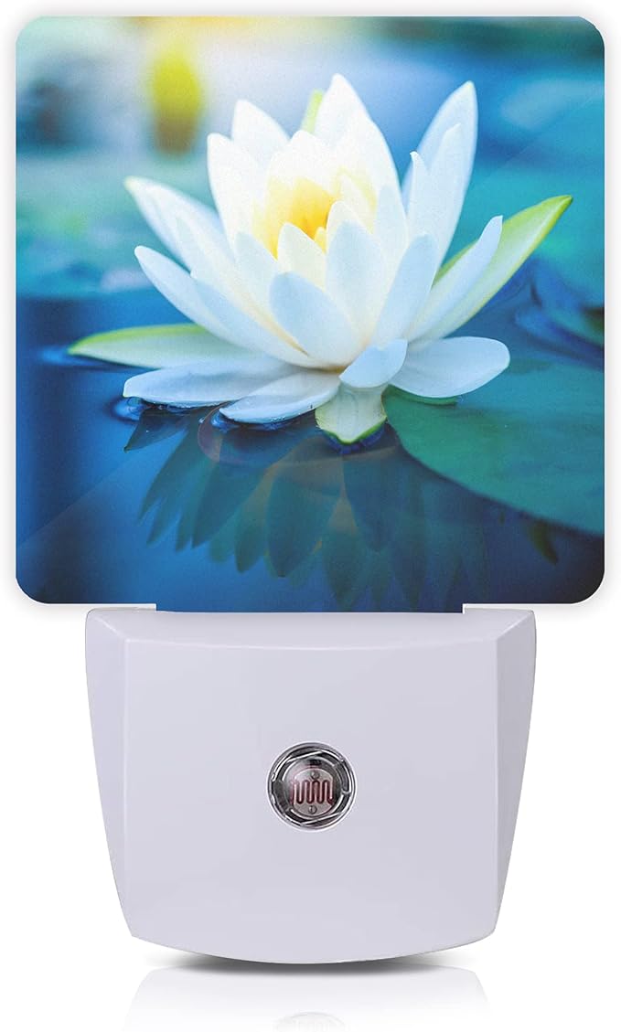 White Lotus Night Light,Beautiful Flower Plug-in Night Lights with Dusk-to-Dawn Sensor for Bedroom, Bathroom and Living Room 0.5W Sleep Friendly lamp for for Girlfriend/Boyfriend Gift - Bloomnest