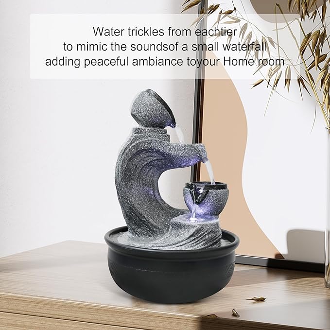 15.7-inch High 4-Tier Indoor Tabletop Water Fountain Polyresin Water Fountains - Resin Crafts - Elegant Design - Tabletop Ornament - Ideal for Desktop Home Office Living Room Gifts