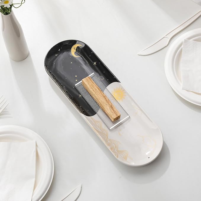 CEREMONY Incense Holder for Sticks, Ceramic Incense Burner with 60 Incense Sticks for Sage Palo Santo, Heat-Resistant Insence-Stick Holder for Backflow Incense Cones Meditation Yoga Spa Room Decor