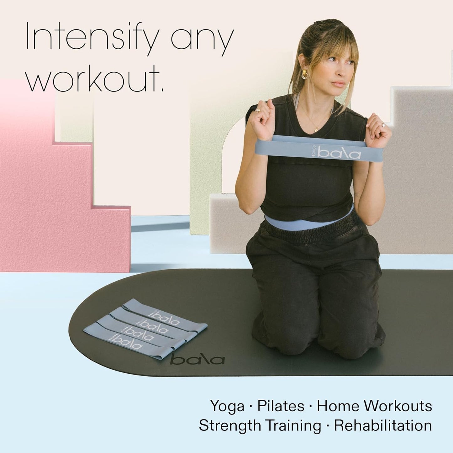 Bala Booty Bands Resistance Bands for Women & Men - Elastic Exercise Bands for Working Out - Wrist, Ankle, Legs & Booty Bands - Workout Resistance Bands for Yoga, Pilates, Strength Training