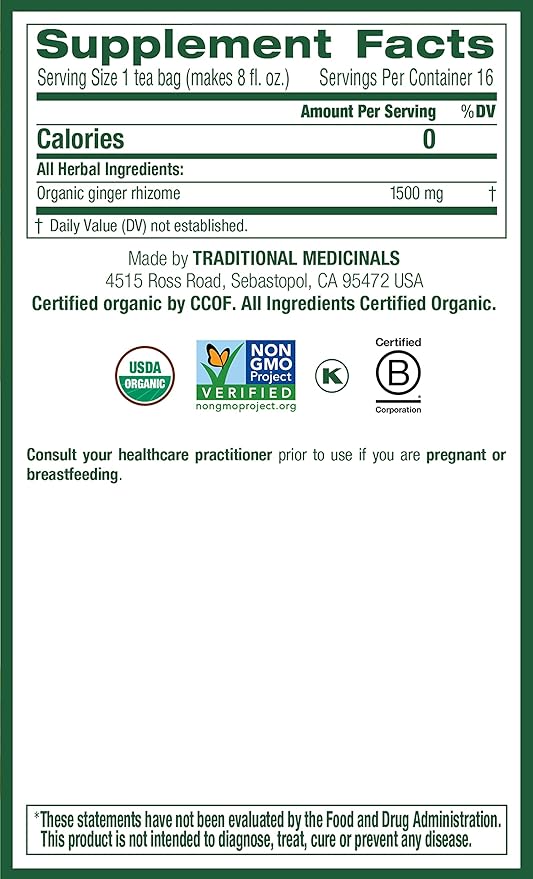 Traditional Medicinals Organic Ginger Herbal Tea, Promotes Healthy Digestion, (Pack of 2) - 16 Tea Bags - Bloomnest