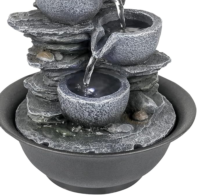 10.6inch Rock Indoor Water Fountain Zen Meditation Tabletop Fountain with LED Light for Home Office Bedroom