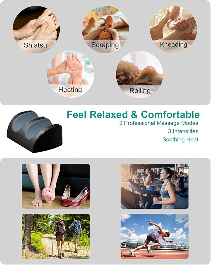 Foot Massager with Heat and Foot Massage, Electric Foot Massager with Cord Remote Control, Birthday Gifts for Mom and Dad (Black - Corded Electric) - Bloomnest