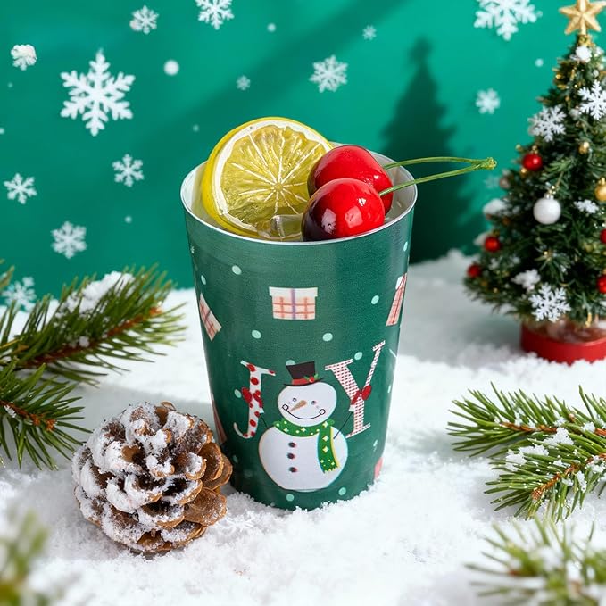 I00000 50Pcs 12oz Snowman Pattern Design Christmas Plastic Cups, Premium Disposable Cups, Green Xmas Party Cup with Santa Claus Pattern Design, Perfect for Christmas Party - Bloomnest