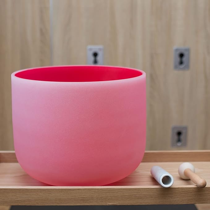 Leize Quartz Crystal Singing Bowl C Note 432 hz Root Chakra Red 12" Wide with Suede Striker - Bloomnest