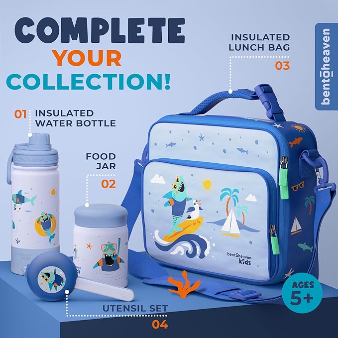 Bentoheaven Kids Water Bottle Stainless Steel for Boys & Girls, 2 Lids (Chug & Straw), Handle & Silicone Boot, Reusable Metal Leak-proof Insulated Tumbler, School & Sports 17oz (Blue) - Bloomnest