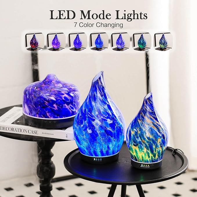 Porseme 150ml Essential Oil Diffuser Glass Color Changing Aroma Air Diffusers Aromatherapy Ultrasonic Cool Mist Humidifier 6 Running Hours Waterless Auto-Off for Sleeping Yoga Office Spa (Deep Blue) - Bloomnest