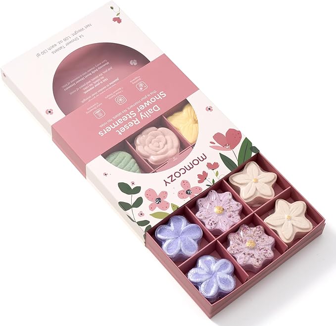 Momcozy Shower Steamers 14 Pack-7 Unique Shapes & Floral Scents, Long Lasting Fragrance, Gentle Formula, Perfect Travel & Gift Idea for Home Spa Relaxation - Bloomnest