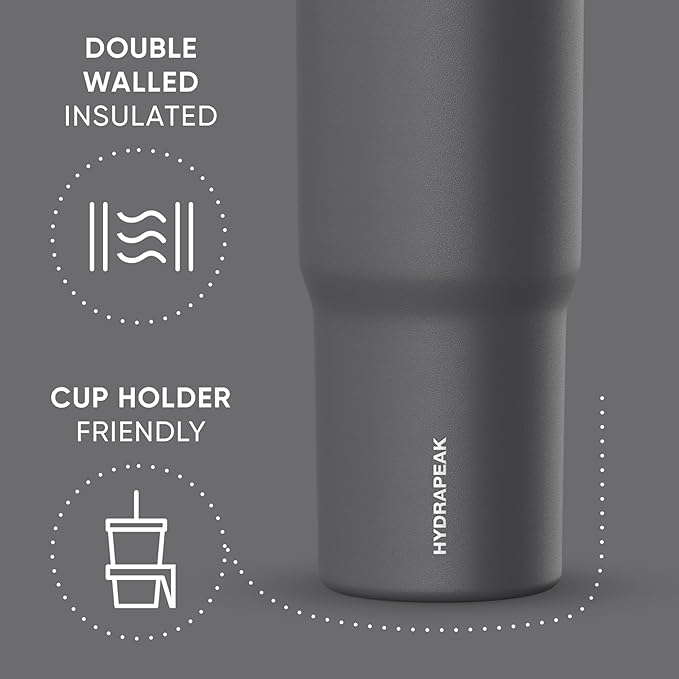 Hydrapeak Nomad 32 oz Tumbler with Handle and Straw Lid, Leakproof, Double Insulated, 32oz Cup, Stainless Steel | Grey Matter - Bloomnest