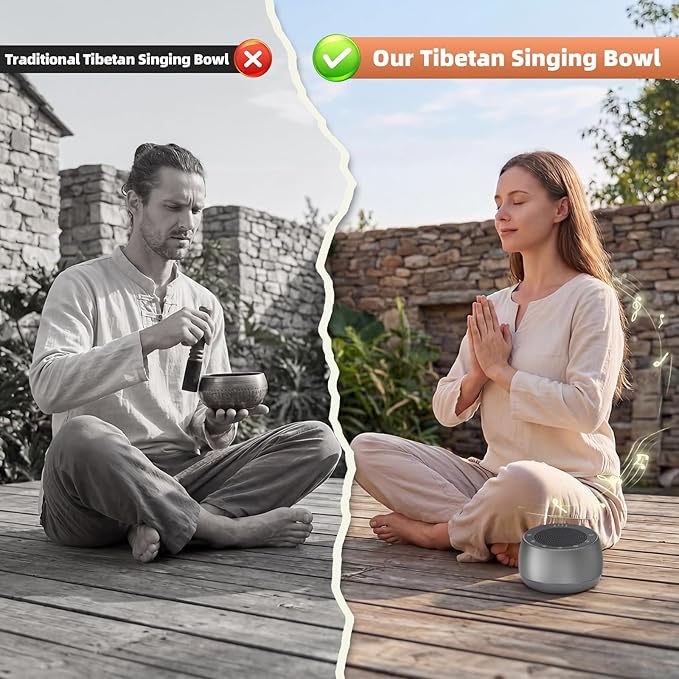 Electronic Tibetan Singing Bowl,Frequency Generator for Meditation,Yoga,Chakra Healing,256HZ-432HZ-528HZ 9 Healing Sound Bowls,4 Timer and Luminous Button,Reiki,Stress Relief Gift Grey Bloomnest