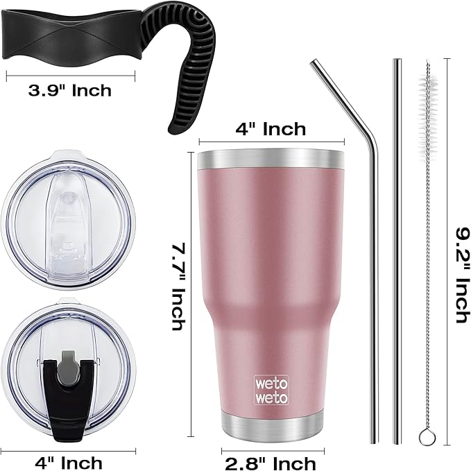 WETOWETO 30 oz Tumbler Stainless Steel Vacuum Insulated Coffee Cup with Handle, Double Wall Vacuum Coffee Cup Thermal Cups for Hot and Cold drinks, Suitable for Travel(Rose Gold, 1 Pack)