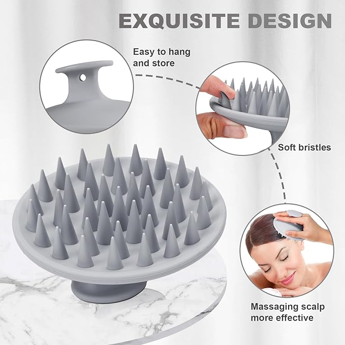 Meartchy Silicone Scalp Massager Shampoo Brush, Scalp Brush for Hair Growth & Dandruff Removal, Hair Scrubber Scalp Stimulator Exfoliator Brush with Soft Bristles for Wet Dry Scalp Care (Grey) Meartchy