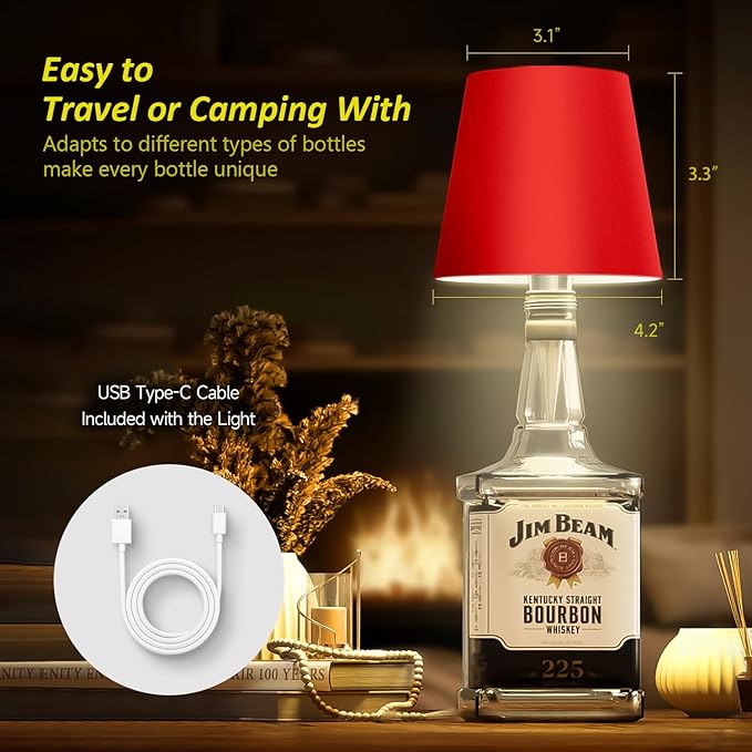 2025 New Wireless Bottle Lamp - LED Bottle Lights for Liquor & Wine Bottles, Cordless Lampshade, Whiskey Bottle Top Light, Bottle Stopper Night Light Kit, Rechargeable 3-Tone Touch-Dimmable - Bloomnest