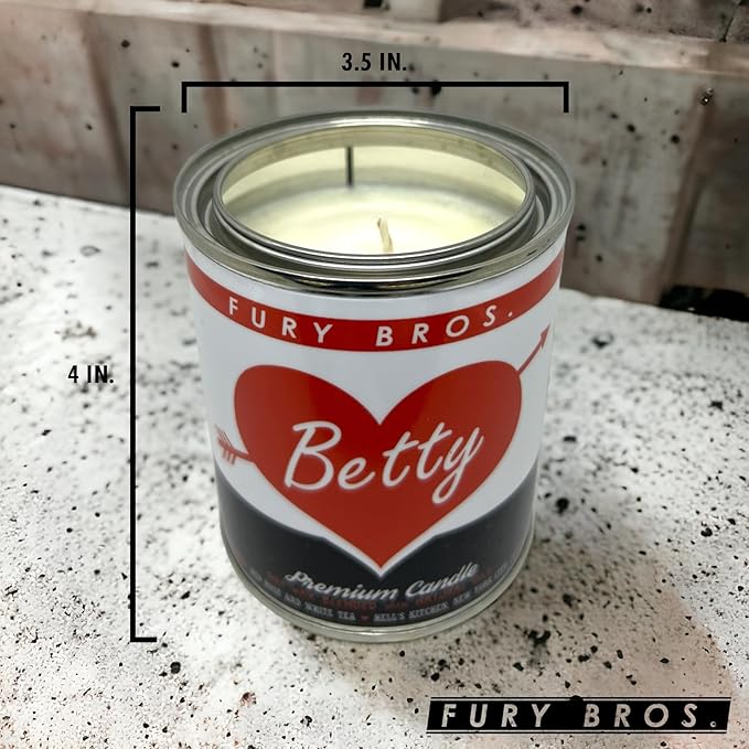 Fury Bros. Scented Candles for Men | Betty | Red Rose & White Tea | Natural Soy Wax | Hand-Poured in The USA | Long 70-80 Hour Burn (12.5 oz) | Vintage-Inspired Tin Design | Dad Home Gift - Bloomnest