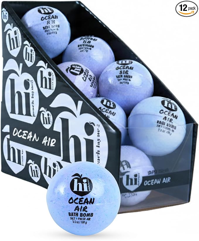Hi Peach Layne Ocean Air Bath Bombs 12-Pack (3.5 oz Each) – Vegan, Clean Beauty Spa Gifts for Women & Kids, Fun Fizzing Bath Bombs for Girls - Bloomnest