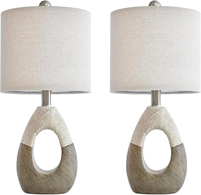 OYEARS 19” Boho Table Lamps Bedroom Living Room Set 2,Suitable for Small Space,Small Farmhouse RattanTable Lamp Rustic Egg Design Resin Light Decoration,Nightstand Bedside Lamps for Office Study Rest - Bloomnest
