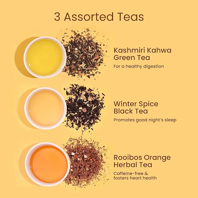 Teaniru, Grandeur Tea Collection – Pack of 40 | Loose Leaf Tea Sampler Gift | 3 Flavored Tea - Black, Herbal & Green Tea | Loose Leaf Tea Gift Set for Corporate Gifting - Bloomnest