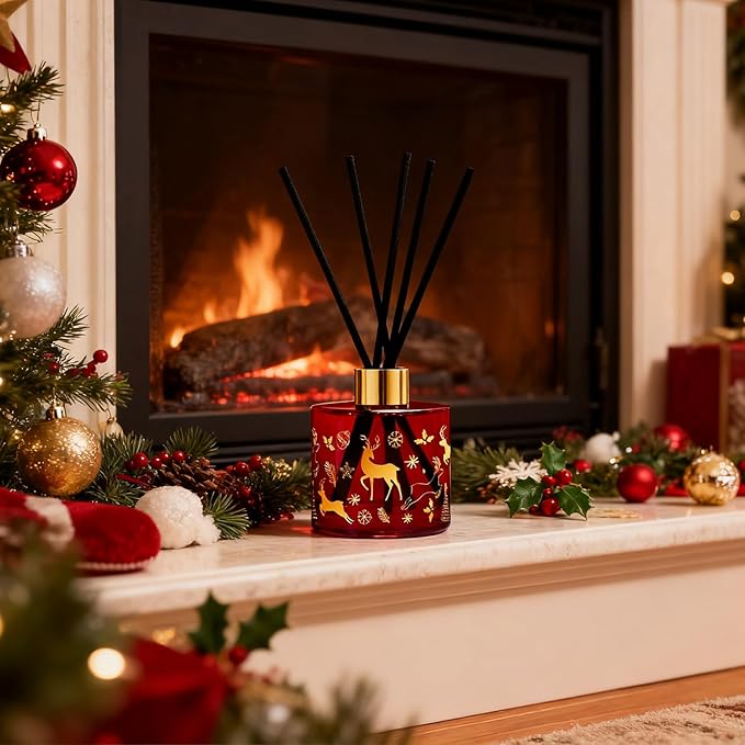 Reed Diffuser Set, Gingerbread Joy Christmas Oil Diffuser with Sticks, Home Fragrance Reed Diffuser for Bathroom Office Shelf Decor, Scented Room Fresheners, Holiday Ideal Gift 6.7 Fl.Oz - Bloomnest
