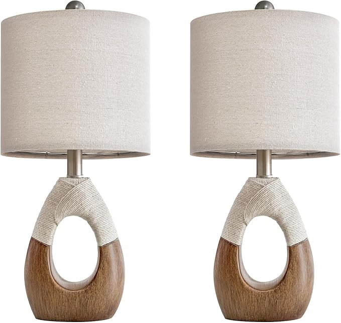 OYEARS Boho Table Lamps Bedroom Living Room Set 2,Suitable for Small Space,Farmhouse RattanTable Lamp 19”Rustic Egg Design Resin Light Decoration,Nightstand Bedside Lamps for Office Study Rest - Bloomnest