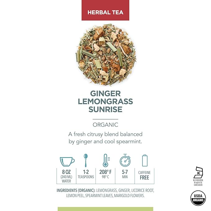 Teabloom Organic Herbal Tea, Ginger Lemongrass Sunrise Loose Leaf Tea, Sweet and Soothing, Fresh Whole Leaf Blend in Reusable Gift Canister, 2.82 oz/80 g Canister Makes 35-50 Cups - Bloomnest
