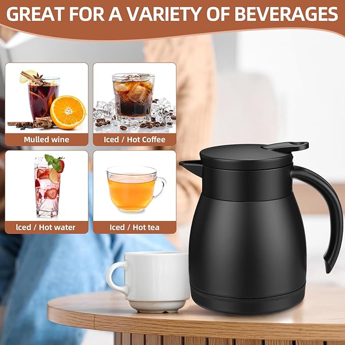 Norme 2 Pcs Thermal Coffee Carafe Insulated Stainless Steel Coffee Carafe for Hot Liquid Vacuum Thermal Pot Creamer Pitcher Dispenser with Brushes Keeping Hot Water Milk (Black,17 oz) - Bloomnest
