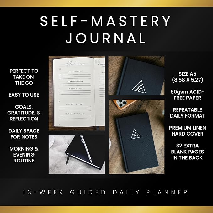 Self-Mastery Journal for Men - Gratitude Journals – 5 Minute Journal - Reflection Manifestation Journals for Mindfulness – Self Care Journal – Goal / Guided Gratitude Journal for Women & Men - Bloomnest