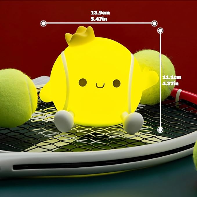 Tennis Nursery Night Light,LED Squishy Silicone Lamp,2 Levels Dimmable Bedroom Nightlight for Kids,Touch Light,Dorm Decor lamp,Baby Boys Girls Gifts (Tennis) - Bloomnest