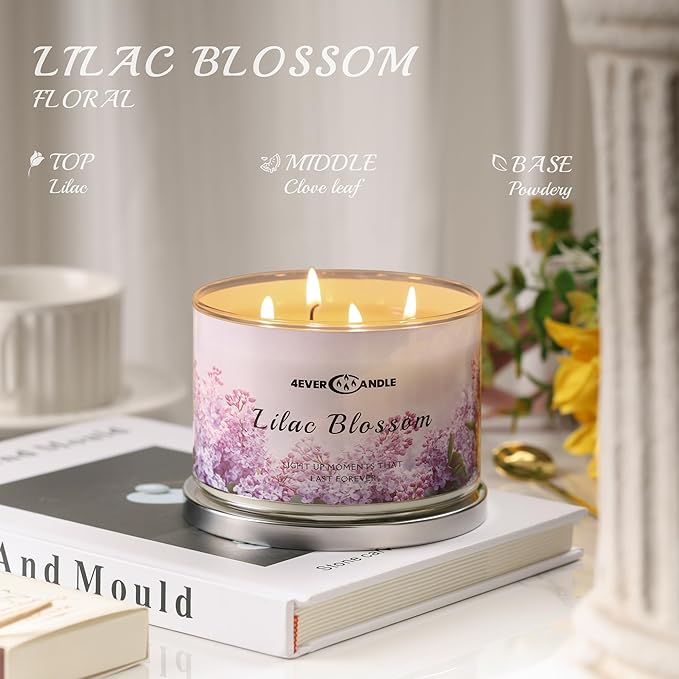 4-Wick Scented Candle - 18oz Soy Wax Blend Candle Over 50Hrs Long-Lasting Fragrance, Home Decor and Housewarming Gifts, Lilac Blossom - Bloomnest