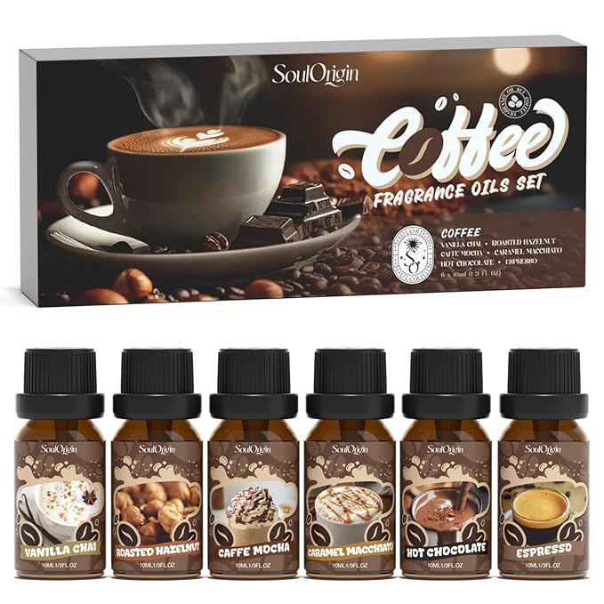 Coffee Fragrance Oils Set, Essential Oil for Diffuser, Diffuser Oil, Use for Soap Candle Making,Caramel Apples, Pumpkin Pie, Candy Corn, Halloween Cookies, Popcorn Balls, Snickers Bars - Bloomnest