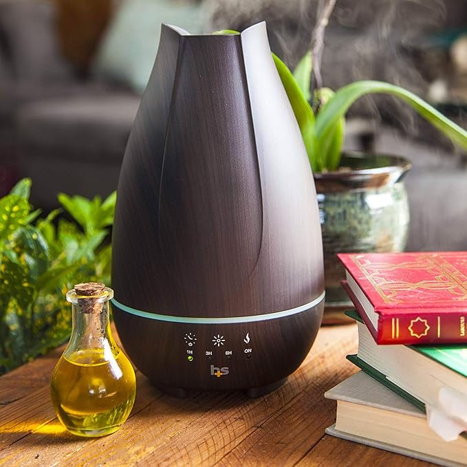 HealthSmart Essential Oil Diffuser, Cool Mist Humidifier and Aromatherapy Diffuser with 500ML Tank Ideal for Large Rooms, Adjustable Timer, Mist Mode and 7 LED Light Colors, Brown (Pack of 2) - Bloomnest