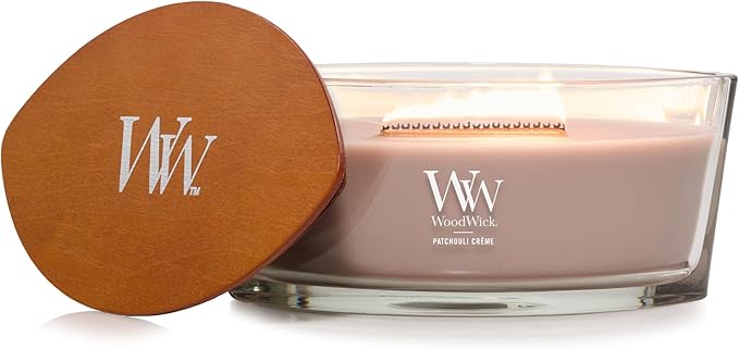 WoodWick Patchouli Crème Gifts for Women and Men, 16 oz Ellipse Candle with Crackling Wick - Bloomnest
