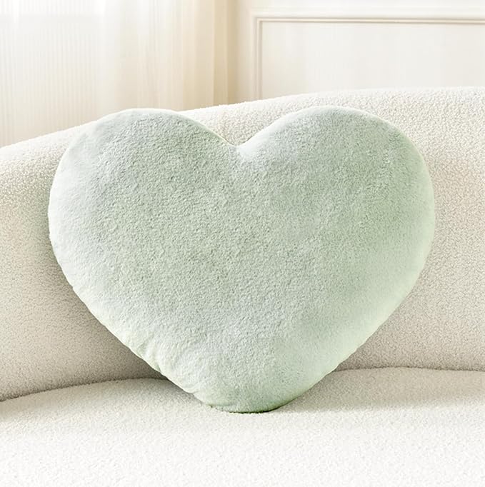 Petrella Heart Pillow Cute Fuzzy Pillows Throw Pillows for Bed Livingroom Home Decor Cushion Decorative Aesthetic Preppy Pillows Green,Small 13"x10" - Bloomnest