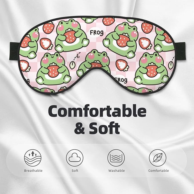 Sleep Eye Mask - Strawberry - Soft Art Silk - Adjustable - Breathable - Adults - Bloomnest