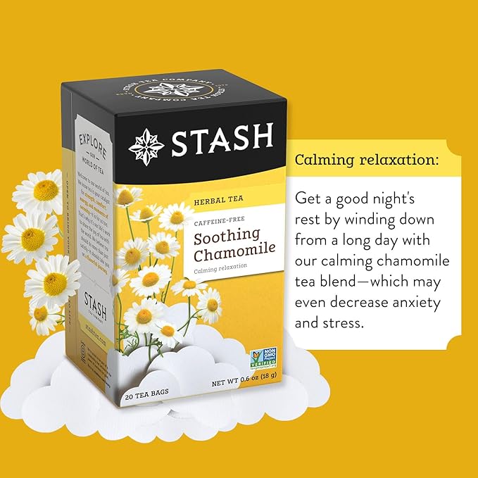 Stash Tea Chamomile Herbal Tea - Naturally Caffeine Free, Non-GMO Project Verified Premium Tea with No Artificial Ingredients, 20 Count (Pack of 6) - 120 Bags Total - Bloomnest
