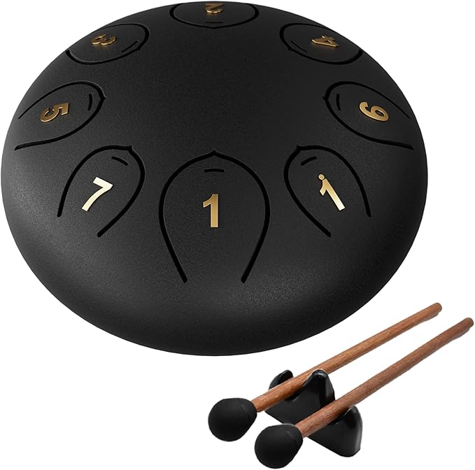Steel Tongue Drum 6 Inch 8 Notes, Rain Drums for Outside C major, Hang Instrument, Handpan for Kids, Ethereal Hand Pan for Meditation Yoga Musical Education, Black - Bloomnest