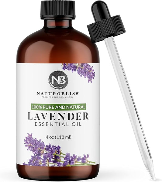 NaturoBliss Lavender Essential Oil with Glass Dropper - 100% Pure and Natural - Essential Oils for Diffuser, Aromatherapy, Soap and Candle Making, Lavender Essential Oil Pure, Lavender Oil, 4 Fl Oz - Bloomnest