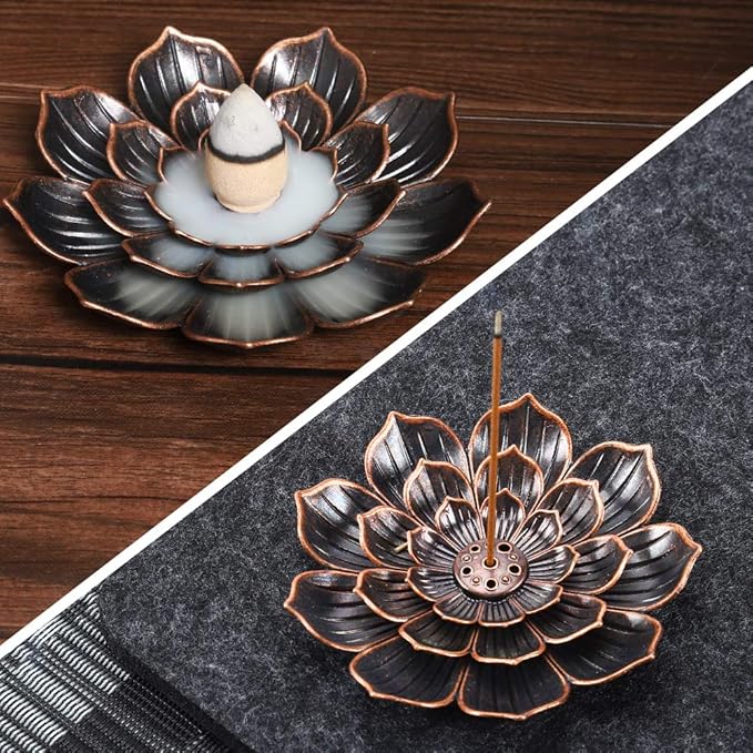 Accmor Zinc Alloy Incense Holder, Lotus Stick Incense Burner, Incense Holder for Stick/Coil/Cone Incense with Ash Catcher,Copper - Bloomnest