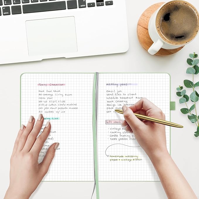 &And Per Se Graph Journal Notebook, 160 Pages, A5 5.7 x 8 inches 100 gsm Thick Paper Notebook Journals for Writing, Grid Hardcover Notebook(1 Pack, Light Green)