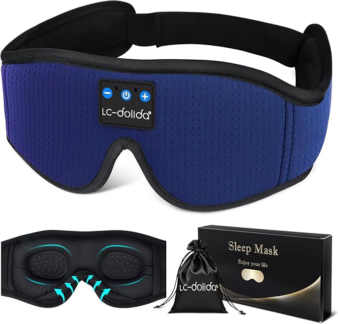 LC-dolida Sleep Headphones, Sleep Mask Bluetooth Wireless Music Eye Mask, Sleeping Headphones for Side Sleepers Sleep Mask with Bluetooth Headphones Ultra-Thin Stereo Speakers Perfect for Sleeping - Bloomnest