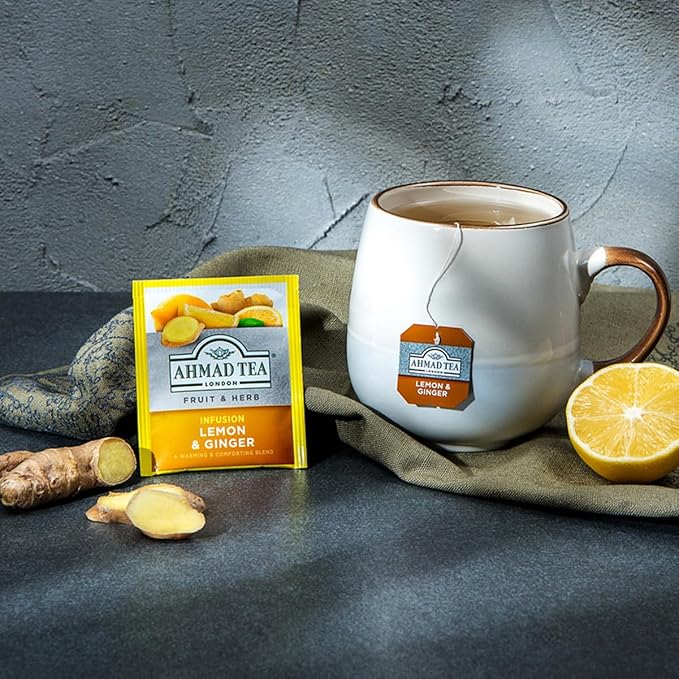Ahmad Tea Herbal Tea, Lemon & Ginger Teabags, 20 ct (Pack of 1) - Decaffeinated & Sugar-Free - Bloomnest