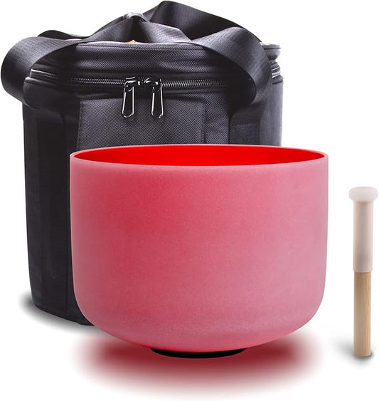 FMTY 10inch Crystal Singing Bowl Red C Note Root Chakra with soft carrying case and Singing Mindfulness, Yoga, Spiritual and Body Healing and Energy Cleansing