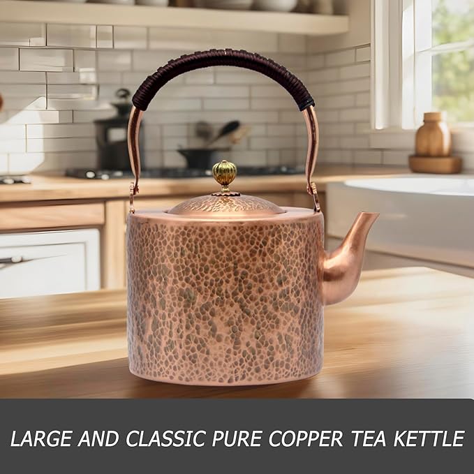 67.6oz Copper Teapot, Tea Kettle For Stovetop Safe, Classic Non-Coating Pure Copper Tea Set with Stainless Steel Tea Ball For Loose Leaf, Large and Solid Tea Pot For 4-6 Cups (2000ml) - Bloomnest