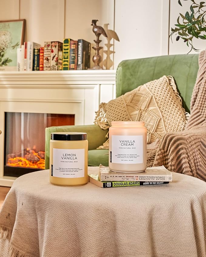 M&SENSE Candles Lemon Vanilla Scented, 19.4oz 110 Hours Long Lasting for Home 2 Wick Natural Soy Wax Non Toxic Candles in Glass Jar, Stress Relief Gifts for Women and Men - Bloomnest