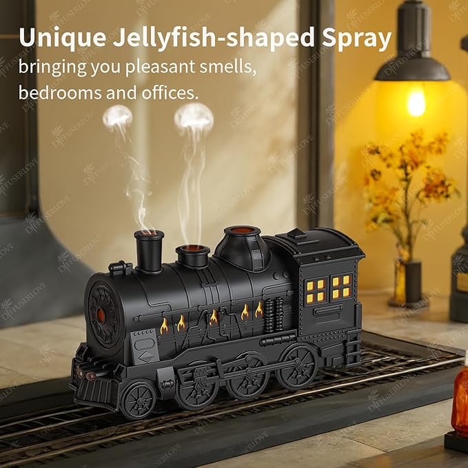 Diffuserlove Train Diffuser 300ML Essential Oil Diffuser Cool Mist Humidifier Aroma Diffuser with Night Light for Bedroom Desk Black - Bloomnest