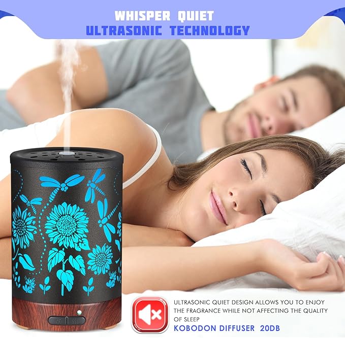Essential Oils Diffuser,Christmas Aromatherapy Diffuser,Birthday Gifts for Women Mom Grandma,Metal Cool Mist Humidifier with 7 Colors Lights Waterless Auto Off Air Diffusers (Sunflower) - Bloomnest