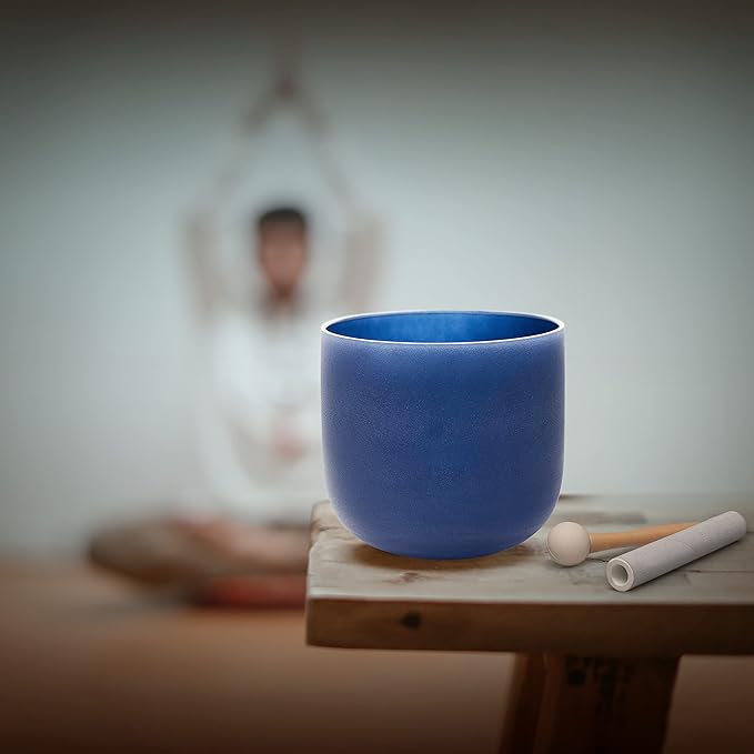 ALIOTH 7" Indigo A Note Crystal Singing Bowl Third Eye Chakra Sound Therapy with Suede Mallet - Bloomnest